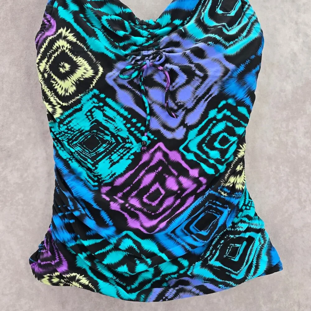 Coco Reef Black Multi Swimwear Tankini Tank Top Medium Bra 34D‎